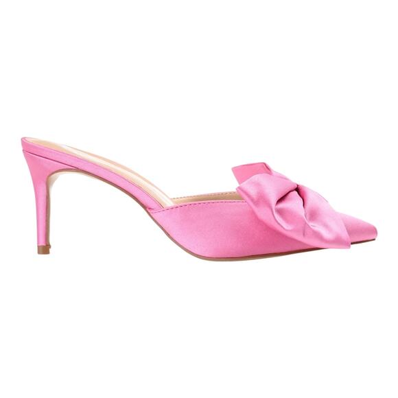 Journee Women's Tiarra Bow Pointed Toe Heeled Mules Pink Size 8 - Picture 2 of 5